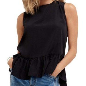 Cooper St Women's Medium Black Ruffle Hem Sleeveless Back Tie Neck Blouse
